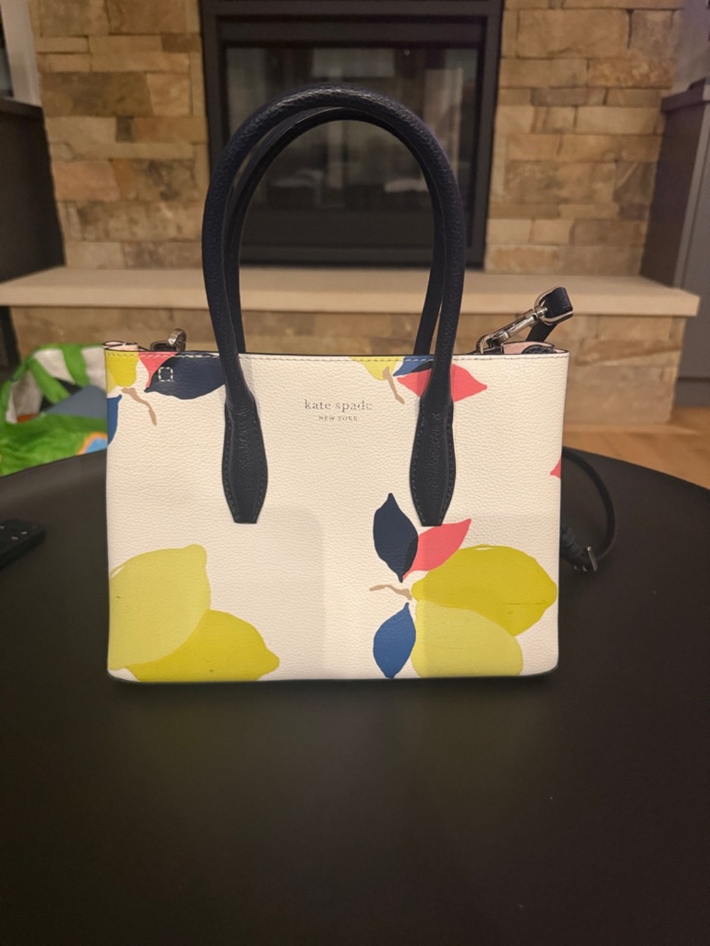 kate spade White Floral Tote with Navy Handles and Multicolor Petals